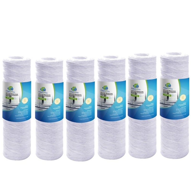 CFS â€“ 10" x 2.5" Universal String Wound Sediment Water Filter Cartridges for Most 10-Inch RO Unit â€“ Remove Bad Taste & Odor â€“ Whole House Replacement Filter Cartridge â€“ 5 Micron â€“ 6 Pack - Image 1